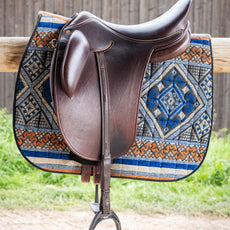 Tapis de selle Chefchaouen bleu avec motifs traditionnels marocains