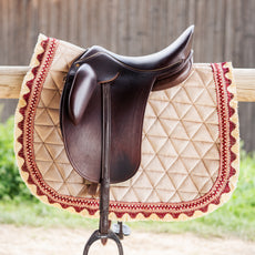 Tapis de selle Tanger beige en velours avec galon décoratif